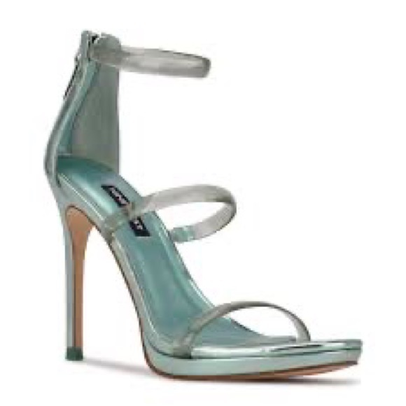 NINE WEST $99 LEAH Mint green metallic stiletto sandals SZ 7 - Picture 1 of 11